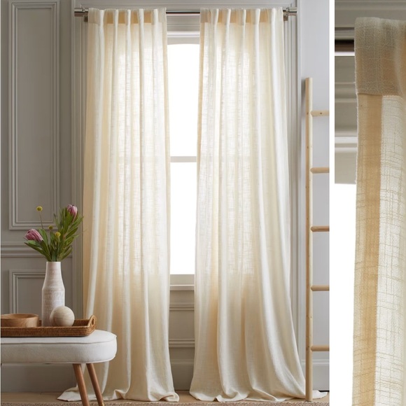 NWT QUINCE Set 48x108 Cotton Sheer Curtains Ivory 4080